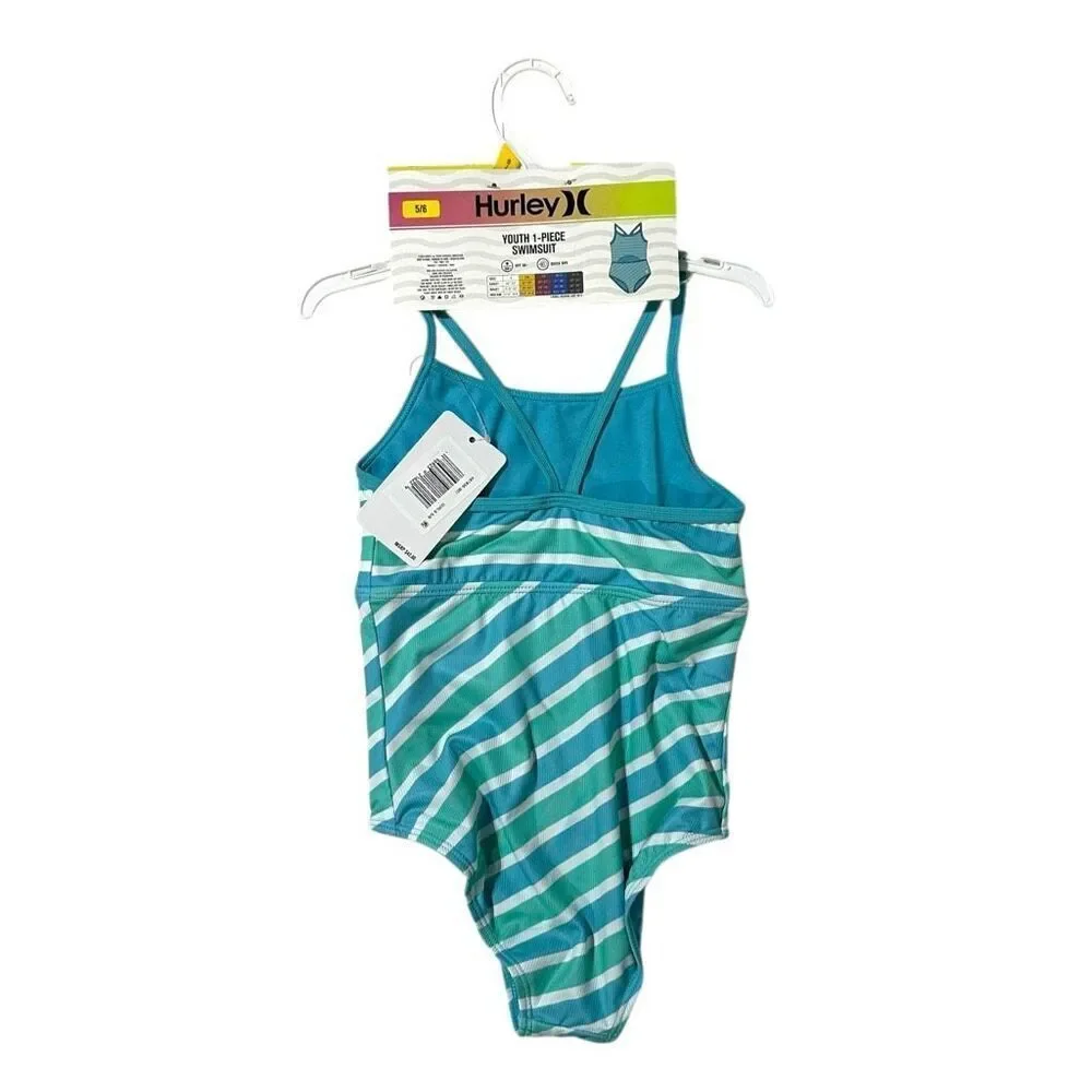Hurley Girl's One Piece Open Mid Drift Ribbed Swimsuit Size 5/6